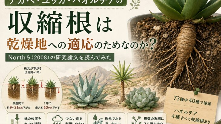 アガベ・ユッカ・ハオルチアの収縮根は乾燥地への適応のためなのか？Northら（2008）の研究論文を読んでみた