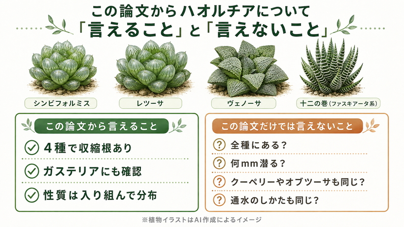 この論文を読んでハオルチアについて言えること、まだ断言できない部分のまとめの図