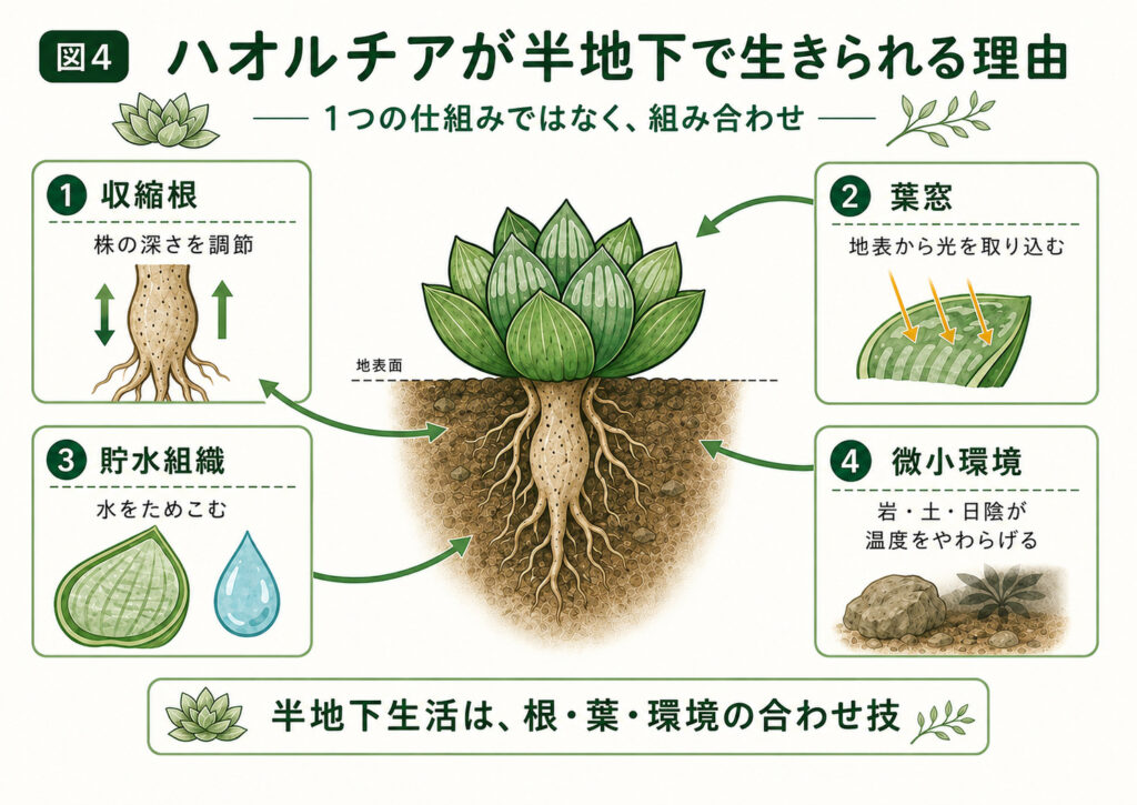 図説 ハオルチアが半地下で生きられる理由